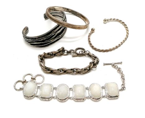 5 x silver bracelets / bangles inc stone set &amp; stylish bangle with Edinburgh import marks ~ 113g total weight 