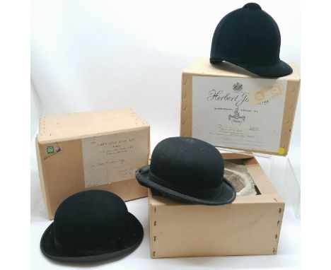 3 boxed hats incl 2 bowler hats ( both worn) and a riding hat in good condition 