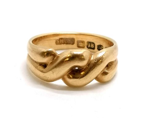 Antique 18ct Chester hallmarked gold ring with plaited detail - size M½ &amp; 6.1g - SOLD ON BEHALF OF THE NEW BREAST CANCER 