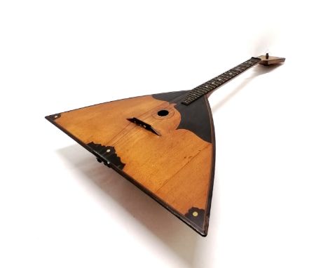 Antique Balalaika: A Three string instrument with bone tuning knobs and Mother-of -Pearl and ebony double strung inlaid instr