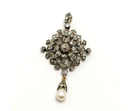 Antique diamond brooch/pendant with pearl drop detail - 11.2g total weight &amp; 5.5cm drop 