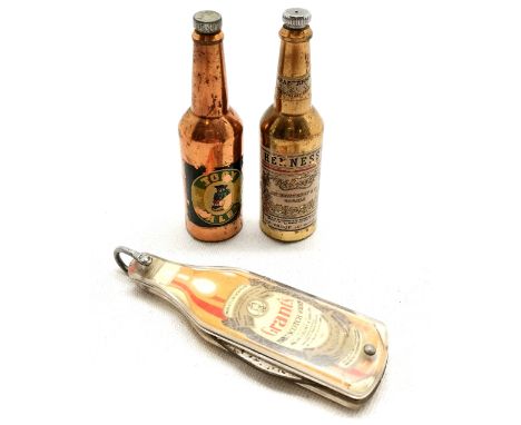 Grants Scotch whisky bottle opener / penknife (7.5cm) t/w 2 bottle shaped bottle openers - Toby Ale &amp; Hennessy 