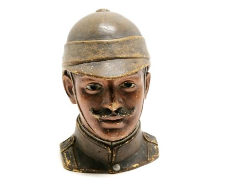 Bernard Bloch pottery tobacco jar modelled as a Boer War British officer - 16cm high &amp; has s;light losses to paint finish