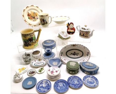 Qty of ceramics inc Crown Devon Fieldings Widdicombe fair musical jug (11cm high &amp; runs), Bunnykins plate + bowl + mug, W