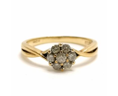 9ct hallmarked gold diamond cluster ring - size M &amp; 2g total weight - SOLD ON BEHALF OF THE NEW BREAST CANCER UNIT APPEAL