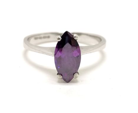 9ct hallmarked white gold marquise shape purple stone ring - size K &amp; 2.5g total weight 