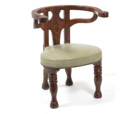 A Substantial 19th Century Yewwood Smoking or Library Chair, with a horseshoe shaped back and recurved arm supports over a co