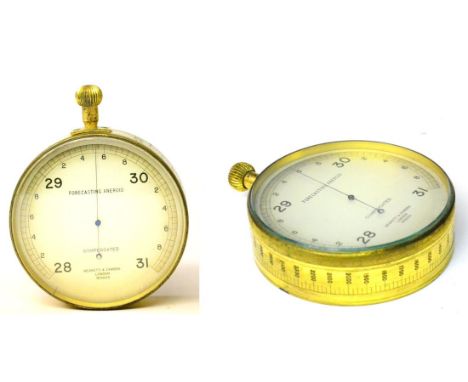 A Negretti & Zambra Forecasting Aneroid Compensating Barometer, circa 1910, with brass case and silvered dial, no.9023, 12.5c