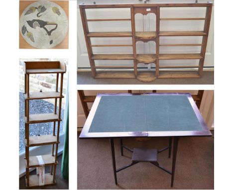 A Pine Hanging Wall Shelf; A Pine Shelf; A Marble Table Top Depicting Birds and Fruit; and An Edwardian Mahogany Foldover Gam