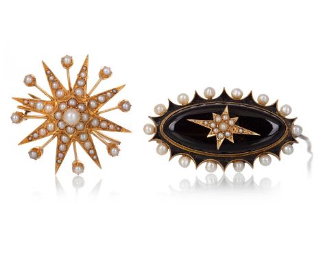 VICTORIAN MOURNING BROOCH AND ONE OTHER,  the mourning brooch with hairwork to the reverse and engraved 'Annie, 2nd June, 189