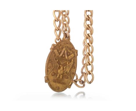 AMERICAN 'NATIONAL  SOJOURNERS' GOLD PLATED MEDALLION, ON A GOLD FILLED BRACELET,  the medallion with Masonic square and comp