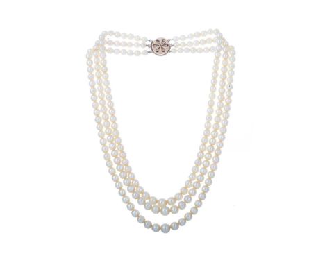 PEARL NECKLACE, the gold clasp set with turquoise stones and seed pearls