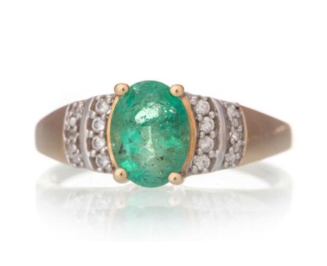 EMERALD AND DIAMOND RING, in nine carat gold, size N 1/2Qty: 2.2g