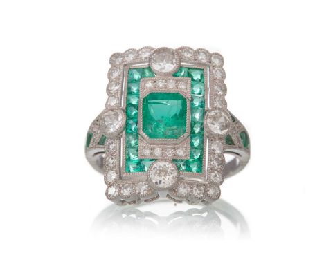 CERTIFICATED EMERALD AND DIAMOND RING, set with emeralds totalling approximately 0.88 carats, Old European and single cut dia