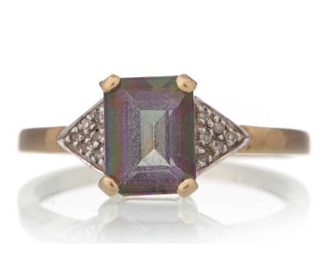 MYSTIC TOPAZ AND DIAMOND RING, in nine carat gold, size PQty: 2.1g