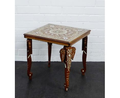 An Indian hardwood and inlaid side / lamp  table, 46 x 46cm 