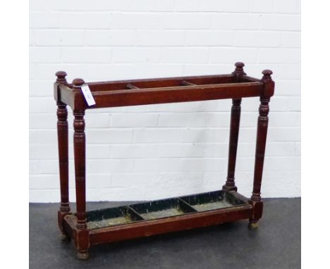 A stained country wood stick stand, with drip trays 72 x 86cm  From the residual contents of a West Coast Family Country Hous