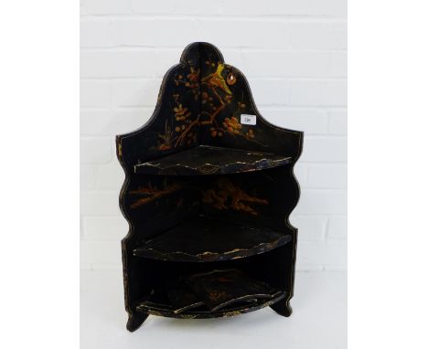 A chinoiserie black lacquered corner shelf, 70cm high From the residual contents of a West Coast Family Country House
