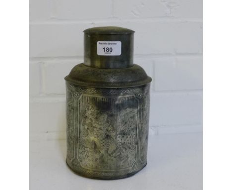 A Chinese pewter tea caddy and cover, 23cm high