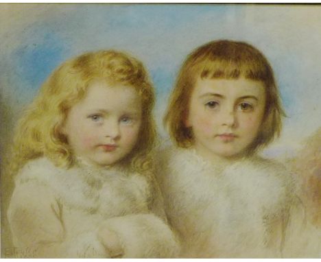 E. Tayler Head and shoulders portrait of 'Two Young Girls' Watercolour, signed and dated 1880, in a glazed gilt wood frame, 3