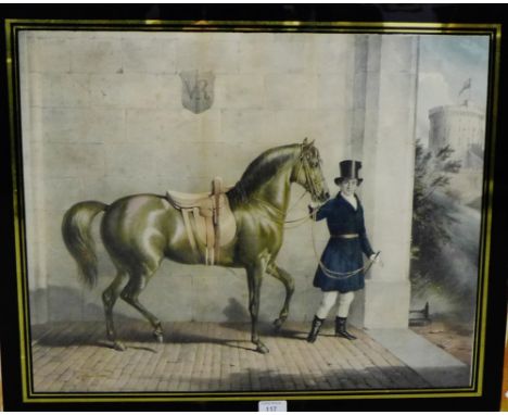 A 19th century coloured print of a Horse, under ebonised and gilt glass and contained within a gilt wood frame, 60 x 50cm  Fr