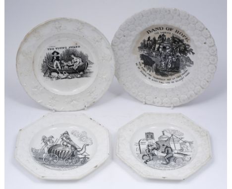Pair of Staffordshire nursery plates 19th Century Symptoms of Grave-digging and Symptoms of Going it in Style, both monochrom
