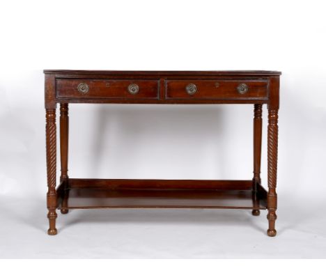 A 19th Century mahogany side table in the manner of Gillows, the rectangular top with reeded edge over two short drawers with