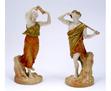 Pair of Royal Worcester figures circa 1880 pattern 1441, 26cm