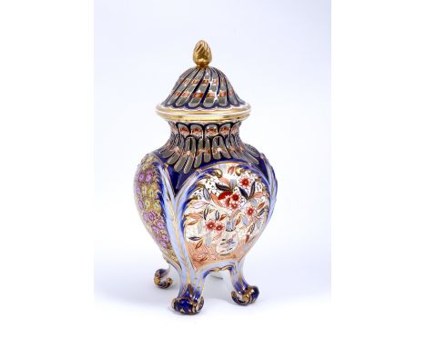 Copeland Spode large pot pourri vase and cover circa 1910 painted panels on a blue ground, 32cm