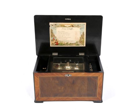 A Swiss 19th Century musical box playing airs with enamelled bells and ringers, 43cm across