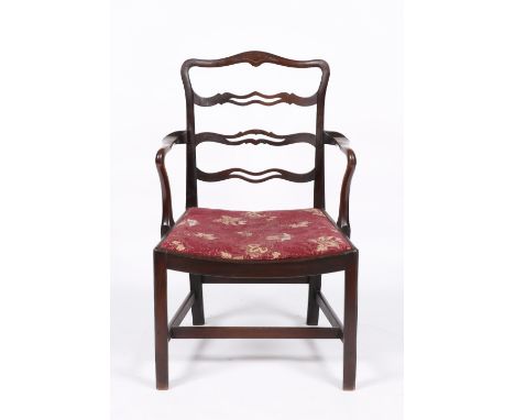 A Chippendale style mahogany ladder back elbow chair 19th Century, with curved upholstered seat