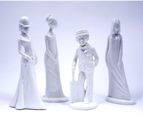 Four Spode figures circa 1970 by Pauline Shone, including Christina, Georgina, Emma and Batsman Ex Derek Gardner collection
