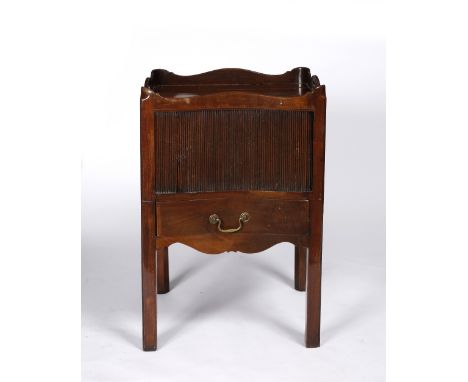 A 19th Century mahogany serpentine commode with tambour front, 50cm