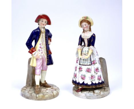 Pair of Royal Worcester figures circa 1903 Georgian lady and gentleman, 20.5cm