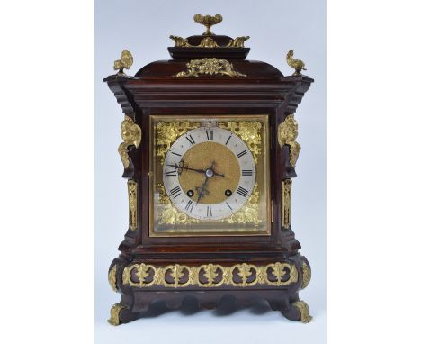 A Georgian style mahogany and gilt metal bracket clock with striking mechanism, 46cm