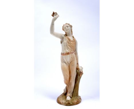 Large Royal Worcester model maiden circa 1880, holding a dove 40cm