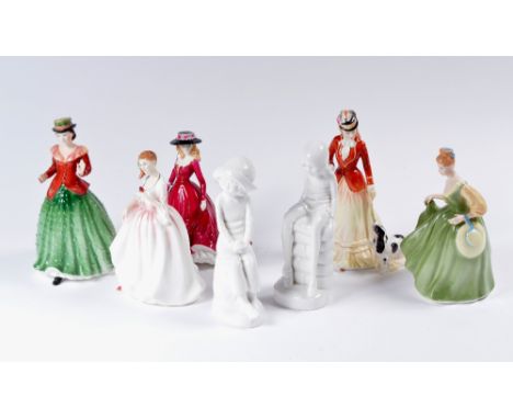Five various Royal Doulton figures and two Spode figure modelled by Pauline Shone, Jane and Joanna (7)