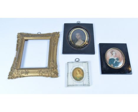 An oval miniature portrait of a girl circa 1800, a Victorian miniature and one other framed portrait print (3)