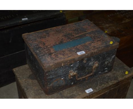 A pine trunk and metal bound workbox