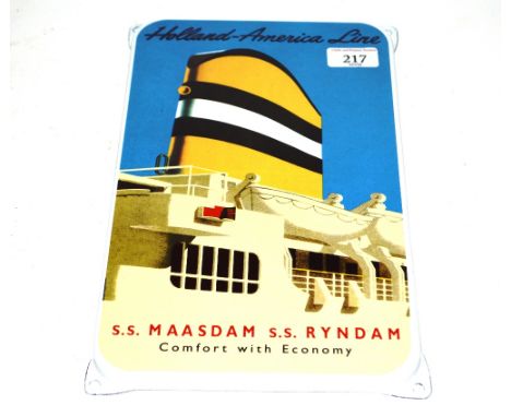 A "Holland America Line" enamel advertising sign, 13ins x 8ins