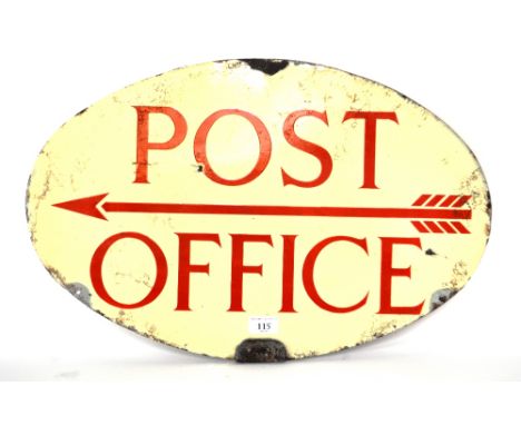 A vintage double sided oval enamel Post Office sign, 16ins x 24ins overall