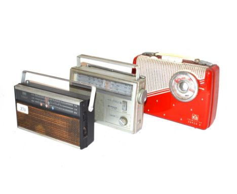 A Caby Scarlett transistor radio circa 1960's, a Colt transistor radio and an Hitachi similar