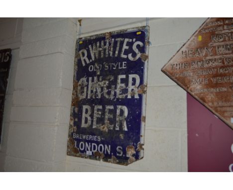 An enamelled advertising sign for "R. Whites ginger beer", 30ins x 20ins