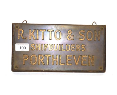 A shipwright's wall plaque sign for R. Kitto &amp; Son, Ship builders, Porthleven