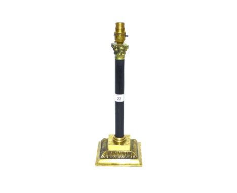 A brass and bronzed Corinthian column lamp base
