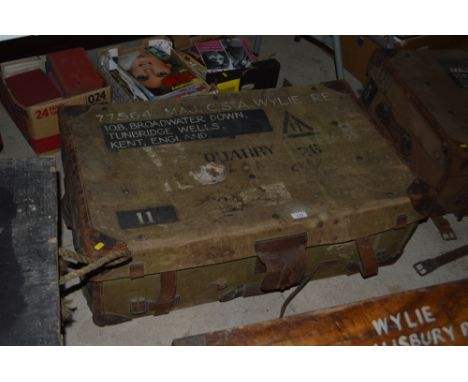 A large canvas and leather bound travelling trunk