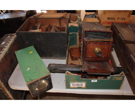 A quantity of Magic Lantern parts; various lenses; photographic plates etc. 