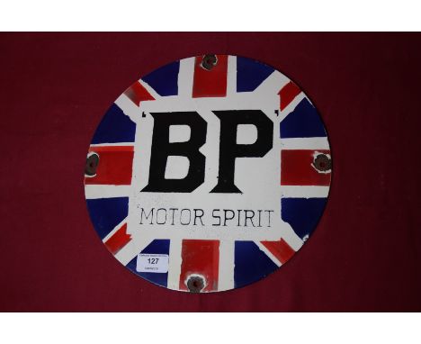 A circular B.P. Motor Spirit enamel sign, (30cm in diameter approx.)