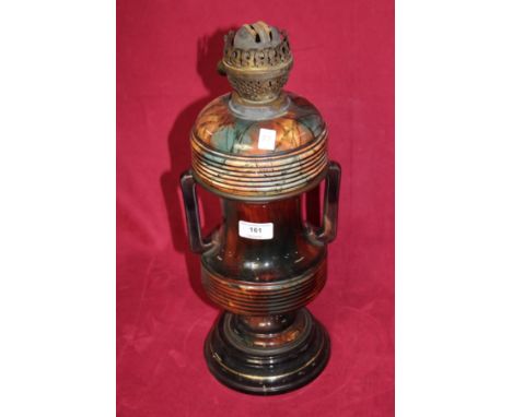 A decorative two handled china oil lamp base 