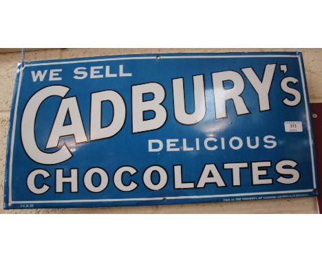 An enamel advertising sign for "Cadbury's Chocolates", (31cm x 60cm approx.)